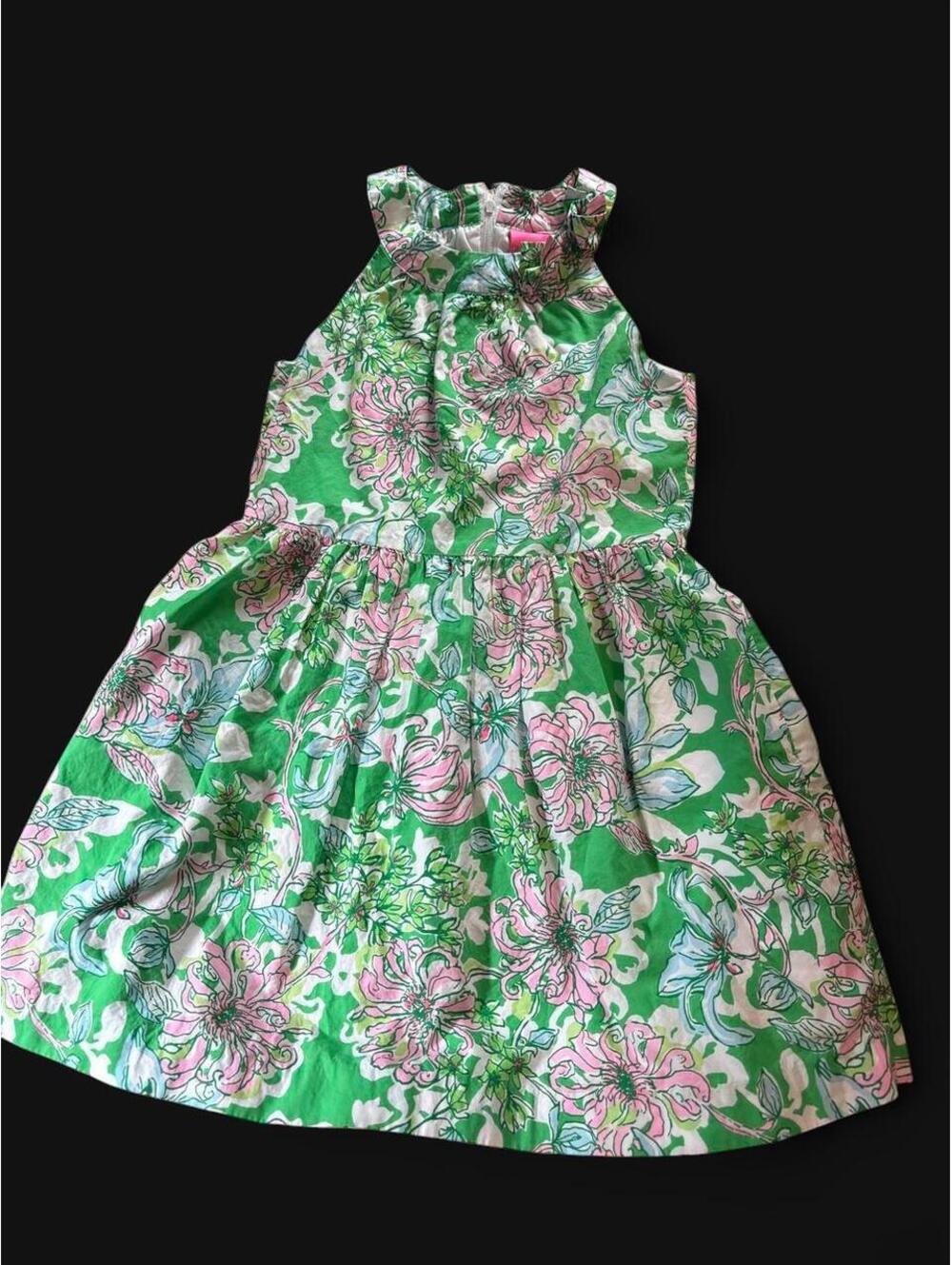 Lilly Pulitzer Girls Sz 12 Green Pink Floral Cotton Dress | Preppy Y2K